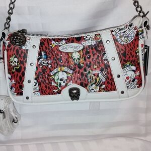 Ed Hardy Women's Red and White Shoulder Bag